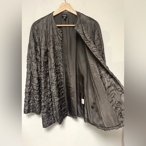 Eileen Fisher Silk Jacket Brown Mandarin Collar 
Size PL - Picture 2 of 8
